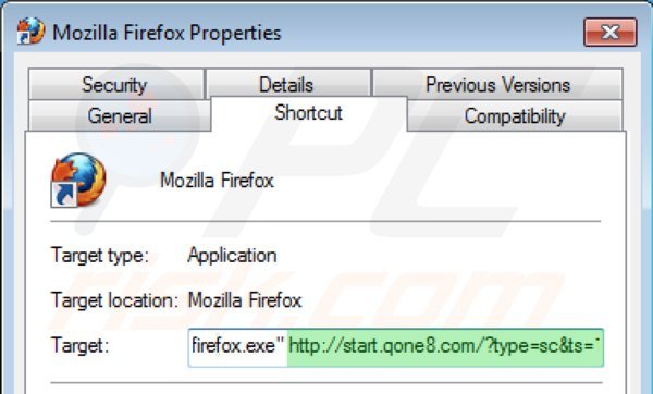 Rimuovere start.qone8.com dal collegamento rapido a Mozilla Firefox step 2