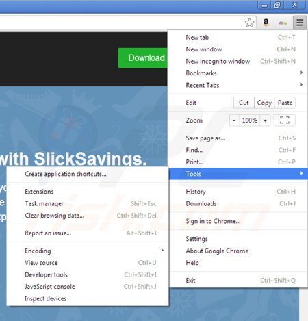 Rimuovere Slick Savings ads da Google Chrome step 1