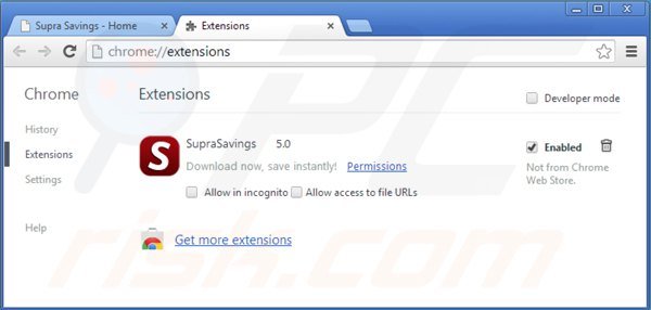 Rimuovere Supra Savings ads da Google Chrome step 2