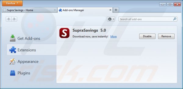 Rimuovere Supra Savings ads da Mozilla Firefox step 2