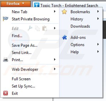 Rimuovere topic torch da Mozilla Firefox step 1
