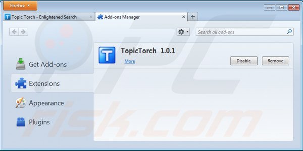 Rimuovere topic torch da Mozilla Firefox step 2