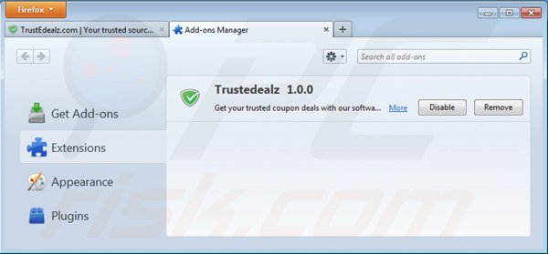 Rimuovere trustedealz da Mozilla Firefox step 2