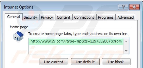 Rimuovere v9.com dalla Internet Explorer homepage