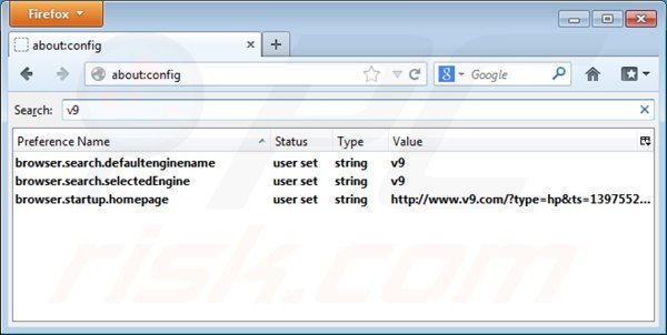 Rimuovere v9.com dal motore di ricerca di Mozilla Firefox 