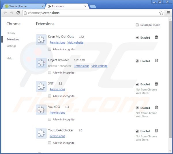 Rimuovere vaudix da Google Chrome step 2