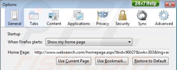 Rimuovere websearch.com dalla Mozilla Firefox homepage