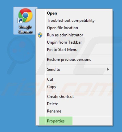 Rimuovere istart.webssearches.com dal collegamento rapido a Google Chrome step 1