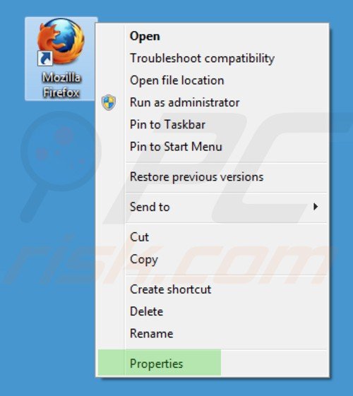 Rimuovere istart.webssearches.com dal collegamento rapido a Mozilla Firefox step 1