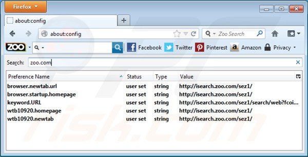 Rimuovere isearch.zoo.com dal motore di ricerca di Mozilla Firefox 