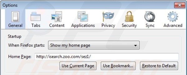 Rimuovere isearch.zoo.com dalla Mozilla Firefox homepage