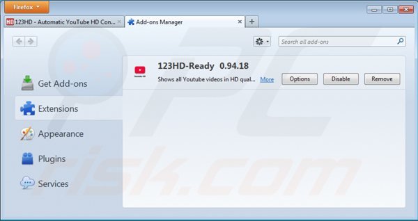 Rimuovere 123HD-Ready da Mozilla Firefox step 2