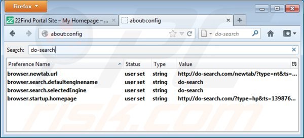 Rimuovere 22find.com dal motore di ricerca di Mozilla Firefox