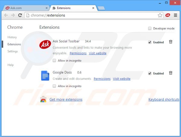 Rimuovere Ask Social Toolbar da Google Chrome 