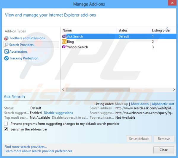 Rimuovere ask social toolbar dal motore di ricerca di Internet Explorer 