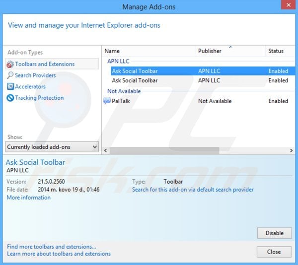 Rimuovere Ask Social Toolbar da Internet Explorer