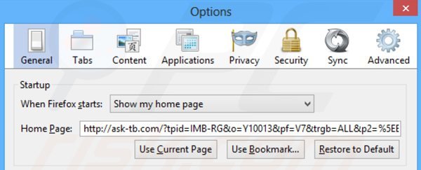 Rimuovere ask-tb.com dalla Mozilla Firefox homepage