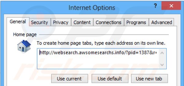 Rimuovere websearch.awsomesearchs.info dalla Internet Explorer homepage