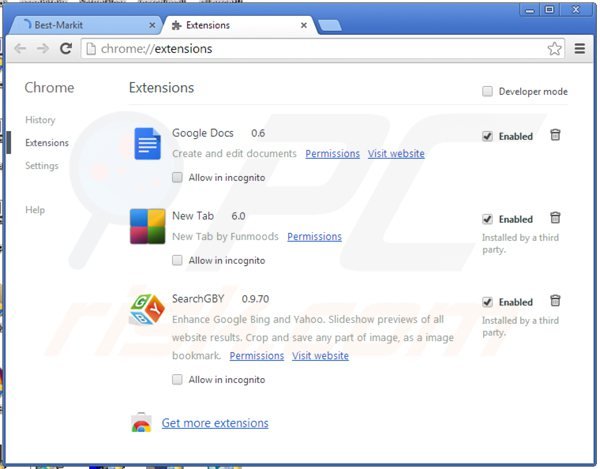 Rimuovere BestMarkit ads da Google Chrome step 2