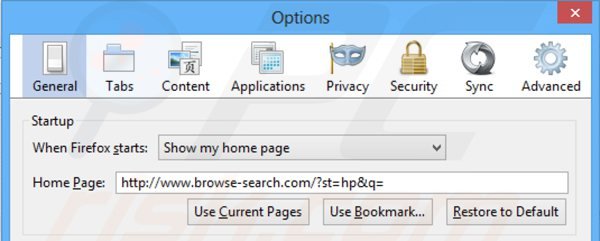 Rimuovere browse-search.com dalla Mozilla Firefox homepage
