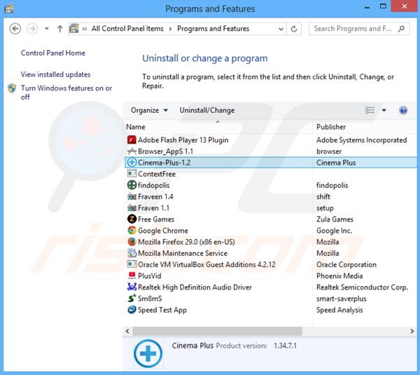 cinema-plus adware rimozione dal pannello di controllo