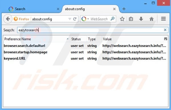 Rimuovere websearch.eazytosearch.info dal motore di ricerca di Mozilla Firefox