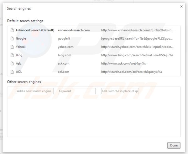Rimozione di enhanced-search.com da Google Chrome motore di ricerca predefinito
