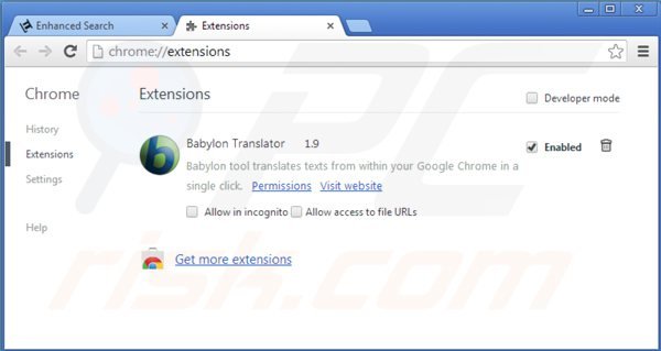 Rimuovere enhanced-search.com legati estensioni di Google Chrome: