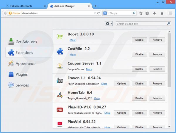 Rimuovere FabulousDiscounts da Mozilla Firefox step 2