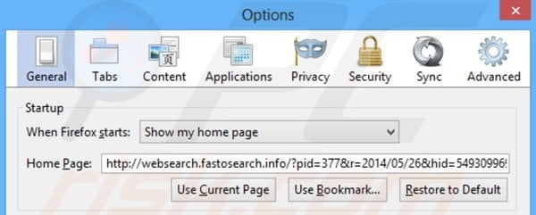Rimuovere websearch.fastosearch.info dalla Mozilla Firefox homepage
