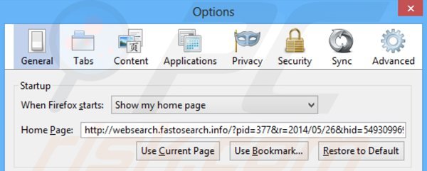 Rimuovere websearch.fastosearch.info dalla Mozilla Firefox homepage