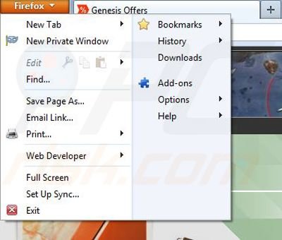 Rimuovere Genesis ads da Mozilla Firefox step 1