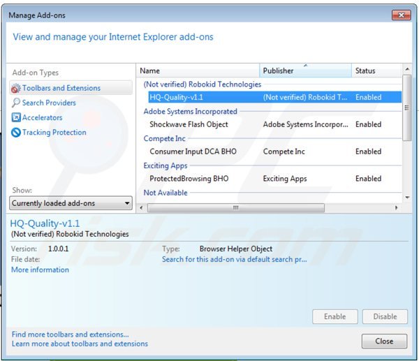 Rimuovere HQ-Quality da Internet Explorer step 2