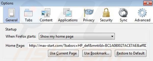 Rimuovere Max-start.com dalla Mozilla Firefox homepage