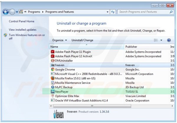 newplayer adware rimozione dal pannello di controllo