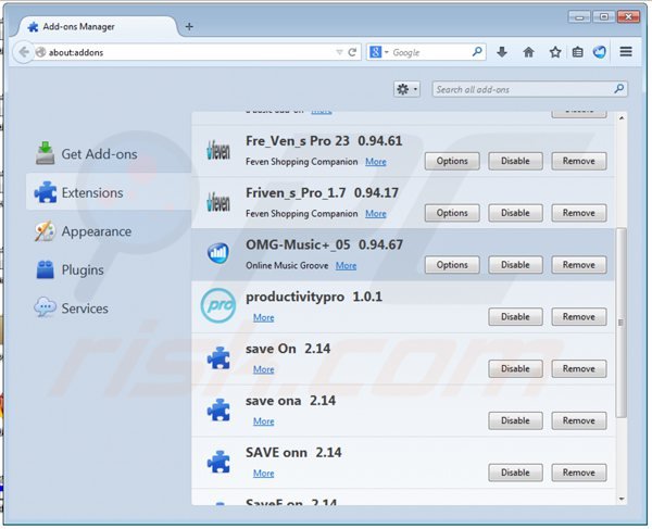 Rimuovere OMG Music da Mozilla Firefox step 2