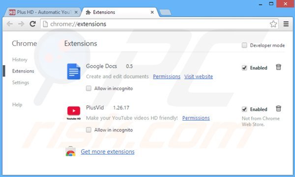 Rimuovere PlusVid da Google Chrome step 2