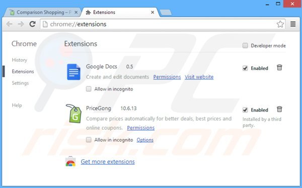 Rimuovere PriceGong adware da Google Chrome step 2