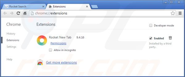 Rimuovere le estensioni di rocket-find.com da Google Chrome