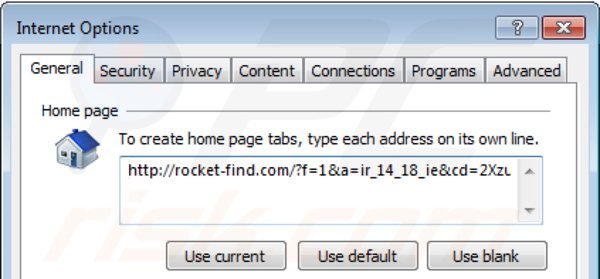 Rimozione di rocket-find.com dalla home page di Internet Explorer