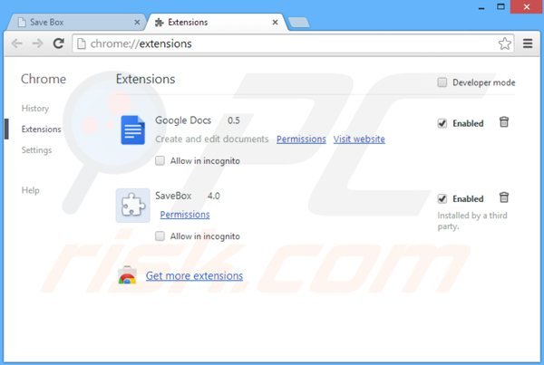 Rimuovere savebox da Google Chrome step 2