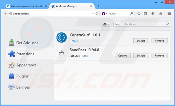 Rimuovere SavePass da Mozilla Firefox step 2