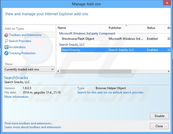 Rimuovere Search Snacks da Internet Explorer step 2