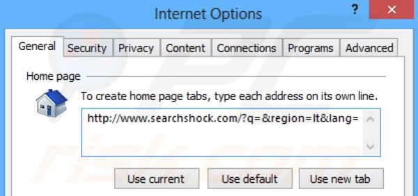 Rimuovere searchshock.com dalla Internet Explorer homepage