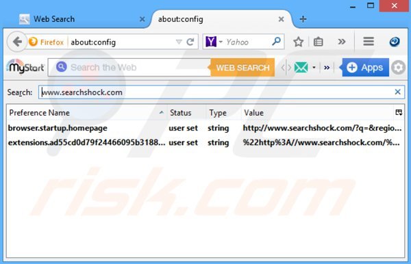 Rimuovere searchshock.com dal motore di ricerca di Mozilla Firefox 