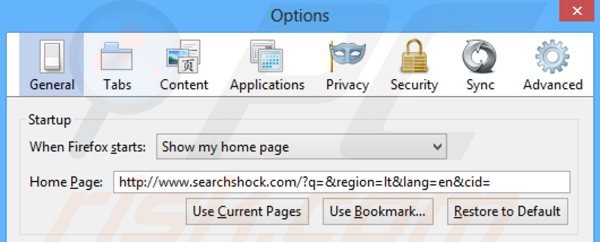 Rimuovere searchshock.com dalla Mozilla Firefox homepage