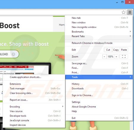 Rimuovere Shop with Boost da Google Chrome step 1