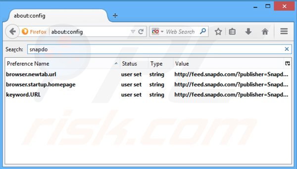 Rimozione search.snapdo.com da Mozilla motore di ricerca predefinito di Firefox