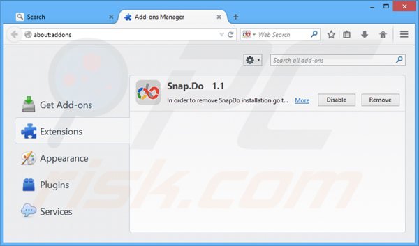 Rimuovere snapdo.com dalle estensioni di Mozilla Firefox 