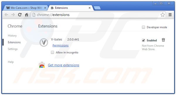 Rimuovere we-care da Google Chrome step 2